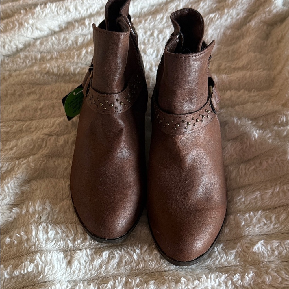Brown Ankle Boots with Studded Strap